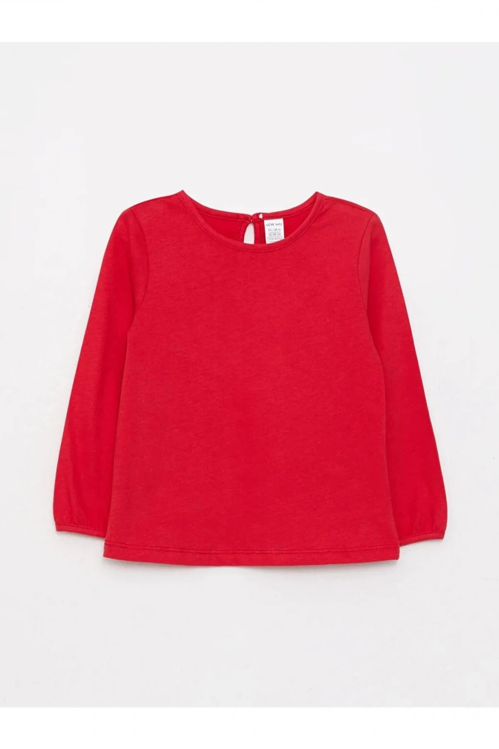LCW baby Kırmızı Bisiklet Yaka Uzun Kol Basic Kız Bebek Tişört