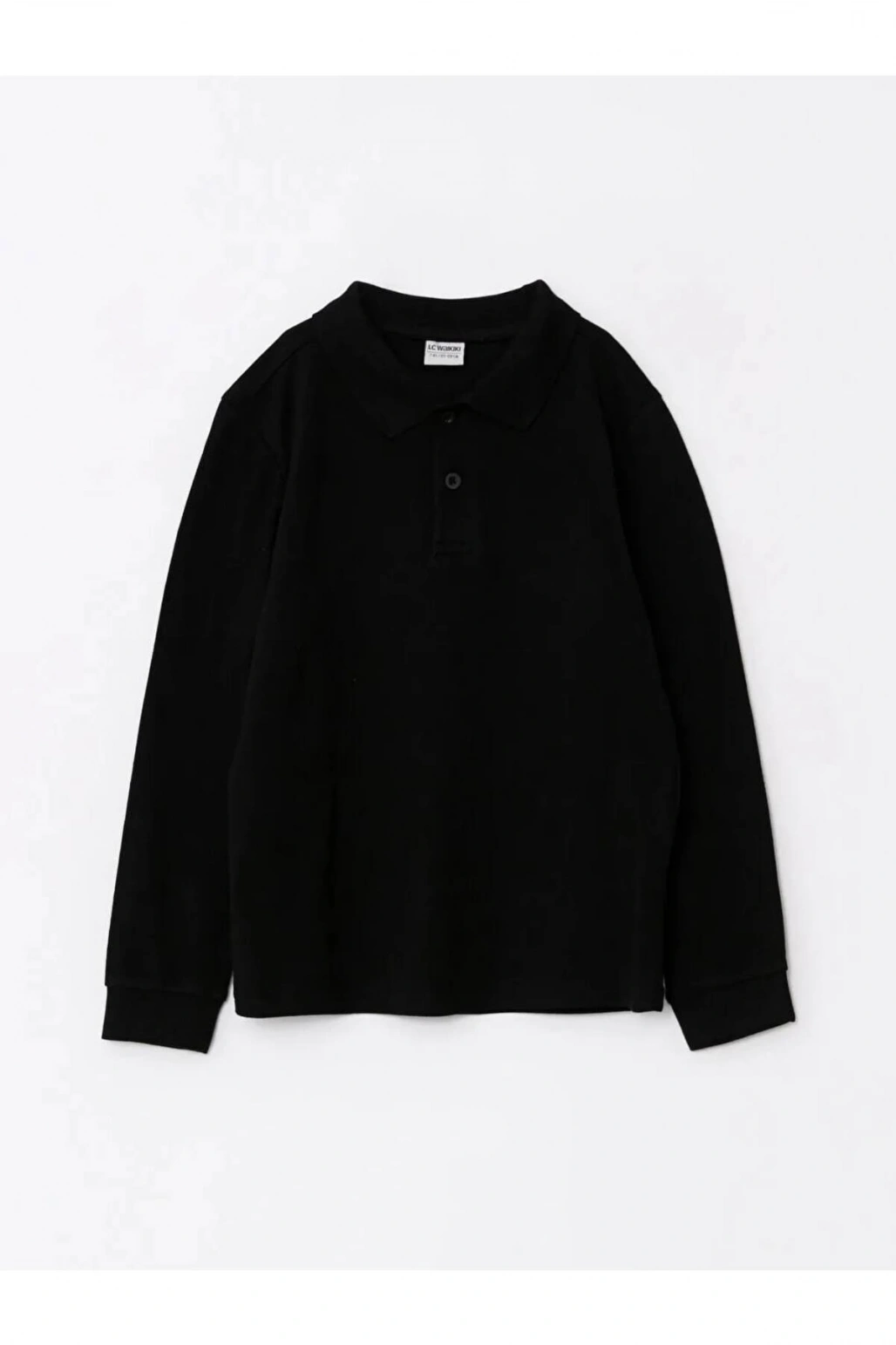 LCW Kids Siyah Polo Yaka Basic Uzun Kollu Erkek Çocuk Tişört