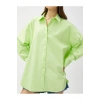3sak60011pw 786 Yeşil Kadın Pamuk Woven Tops Gömlek