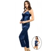 Lacivert Saten Şortlu 3lü Pijama Takım