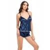 Lacivert Saten Şortlu 3lü Pijama Takım
