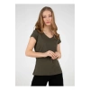 22y0147k1 V Yaka Kısa Kollu Normal Kalıp Düz Haki Kadın T-shirt