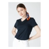 V Yaka Lacivert Kadın T-shirt