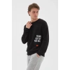 Bisiklet Yaka Baskılı Sweatshirt Siyah / Black