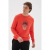 Bisiklet Yaka Baskılı Sweatshirt Kırmızı / Red