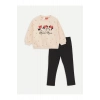 Bisiklet Yaka Uzun Kollu Minnie Mouse Baskılı Kız Bebek Sweatshirt ve Tayt 2li Takım