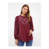 Bisiklet Yaka Nakışlı Uzun Kollu Hamile Bluz