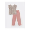 Bisiklet Yaka Desenli Kısa Kollu Kız Çocuk Bluz Ve Pantolon