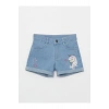 Nakışlı Kız Çocuk Jean Şort
