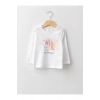 LCW baby Bisiklet Yaka Uzun Kol Baskılı Pamuklu Kız Bebek Tişört