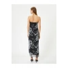 Straplez Midi Elbise Korse Detaylı