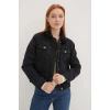 İçi Kürklü Denim Ceket Siyah