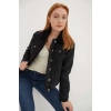 İçi Kürklü Denim Ceket Siyah