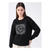 Bisiklet Yaka Taşlı Siyah Kadın Sweatshırt 22k0062k1
