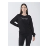 Bisiklet Yaka Baskılı Siyah Kadın Sweatshırt 22k0375k1