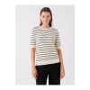 Bisiklet Yaka Çizgili Kısa Kollu Kadın Triko Kazak