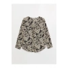 Kaçık Yaka Çiçekli Uzun Kollu Kadın Bluz