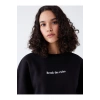 LCW Vision Bisiklet Yaka Baskılı Uzun Kollu Oversize Kadın Sweatshirt