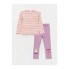 Bisiklet Yaka Uzun Kollu Kız Bebek Tişört ve Tayt 2li Takım