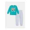 Lcw Kids Turkuaz Bisiklet Uzun Kollu Baskılı Erkek Bebek Sweatshirt Ve Eşofman Alt 2li Takım