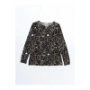 LCW Grace Siyah Bisiklet Yaka Desenli Uzun Kollu Kadın Bluz
