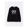 LCW Kids Siyah Bisiklet Yaka Baskılı Uzun Kollu Erkek Çocuk Sweatshirt