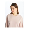 Pembe Bisiklet Yaka Düz Uzun Kollu Kadın Sweatshirt Tunik