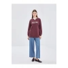 LCW Modest Bordo Bisiklet Yaka Nakışlı Kadın Sweatshirt Tunik