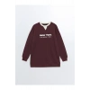 LCW Modest Bordo Bisiklet Yaka Nakışlı Kadın Sweatshirt Tunik