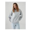 LCW Vision Gri Boston Baskılı Oversize Kadın Kalın Sweatshirt