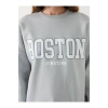 LCW Vision Gri Boston Baskılı Oversize Kadın Kalın Sweatshirt