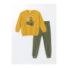 LCW Kids Sari Bisiklet Yaka Uzun Kollu Baskılı Erkek Bebek Sweatshirt ve Eşofman Alt 2li Takım
