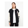LCW Modest Siyah Bomber Yaka Nakışlı Kadın Kolej Ceket