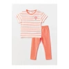 Bisiklet Yaka Kısa Kollu Çizgili Kız Bebek Tişört ve Tayt 2li Takım