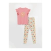Bisiklet Yaka Baskılı Kısa Kollu Kız Çocuk Ve Tayt