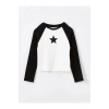 LCW Kids Yeni Siyah Bisiklet Yaka Nakışlı Uzun Kollu Kız Çocuk Crop Tişört