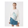 LCW Kids Ekru Bisiklet Yaka Baskılı Uzun Kollu Kız Çocuk Sweatshirt