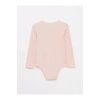 LCW baby Pembe Bisiklet Yaka Uzun Kollu Kız Bebek Çıtçıtlı Body
