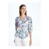 V Yaka Çiçekli Kadın Bluz