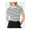 Basic Çizgili Bisiklet Yaka Kısa Kollu Kaşkorse Slim Fit Kadın Tişört