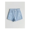 Beli Lastikli Taşlı Kız Çocuk Jean Şort