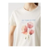 Bisiklet Yaka Çiçekli Penye Kadın Tişört