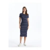 Bisiklet Yaka Çizgili Kısa Kollu Hamile Elbise