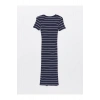 Bisiklet Yaka Çizgili Kısa Kollu Hamile Elbise