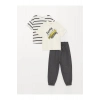Bisiklet Yaka Kısa Kollu Baskılı Erkek Bebek Tişört Ve Pantolon 3lü Takım