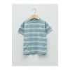 Bisiklet Yaka Kısa Kollu Çizgili Pamuklu Erkek Bebek Tişört