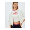 Cepli Uzun Kollu Crop Kapüşonlu Fermuarlı Sweatshirt