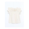 Ekru Bisiklet Yaka Nakışlı Kız Bebek Bluz Ve Tayt 2li