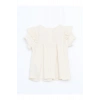 Ekru Bisiklet Yaka Nakışlı Kız Bebek Bluz Ve Tayt 2li