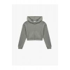 Fermuarlı Kapüşonlu Crop Gri Kadın Sweatshirt 6WAL10483IK